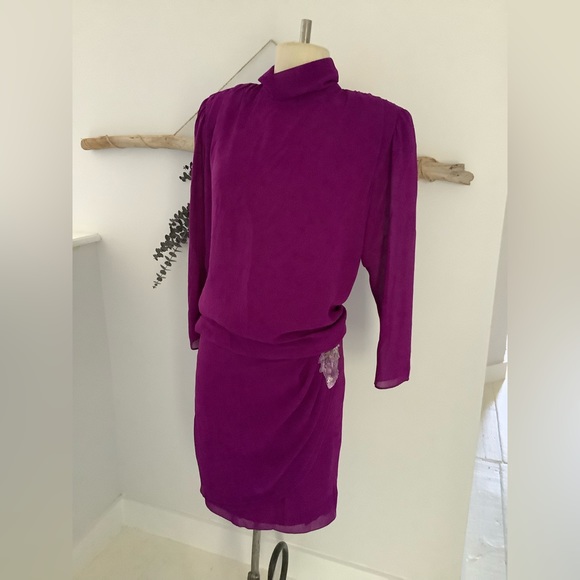 Vintage like new 80s blouson dress Ursula of Switzerland 2 4 6 xs s magenta - Picture 2 of 10
